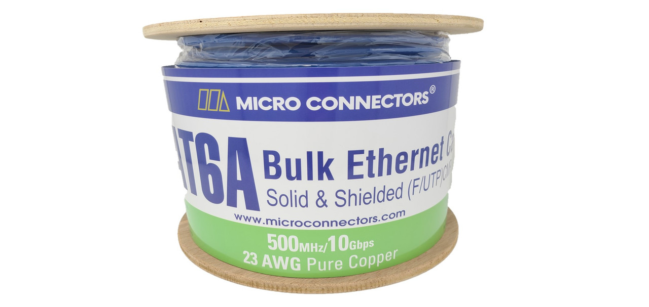 500 FT CAT 6A Solid & Shielded (F/UTP) CMR Riser Bulk Ethernet Cable (Blue) With 20 pcs of Shielded Modular Connectors 