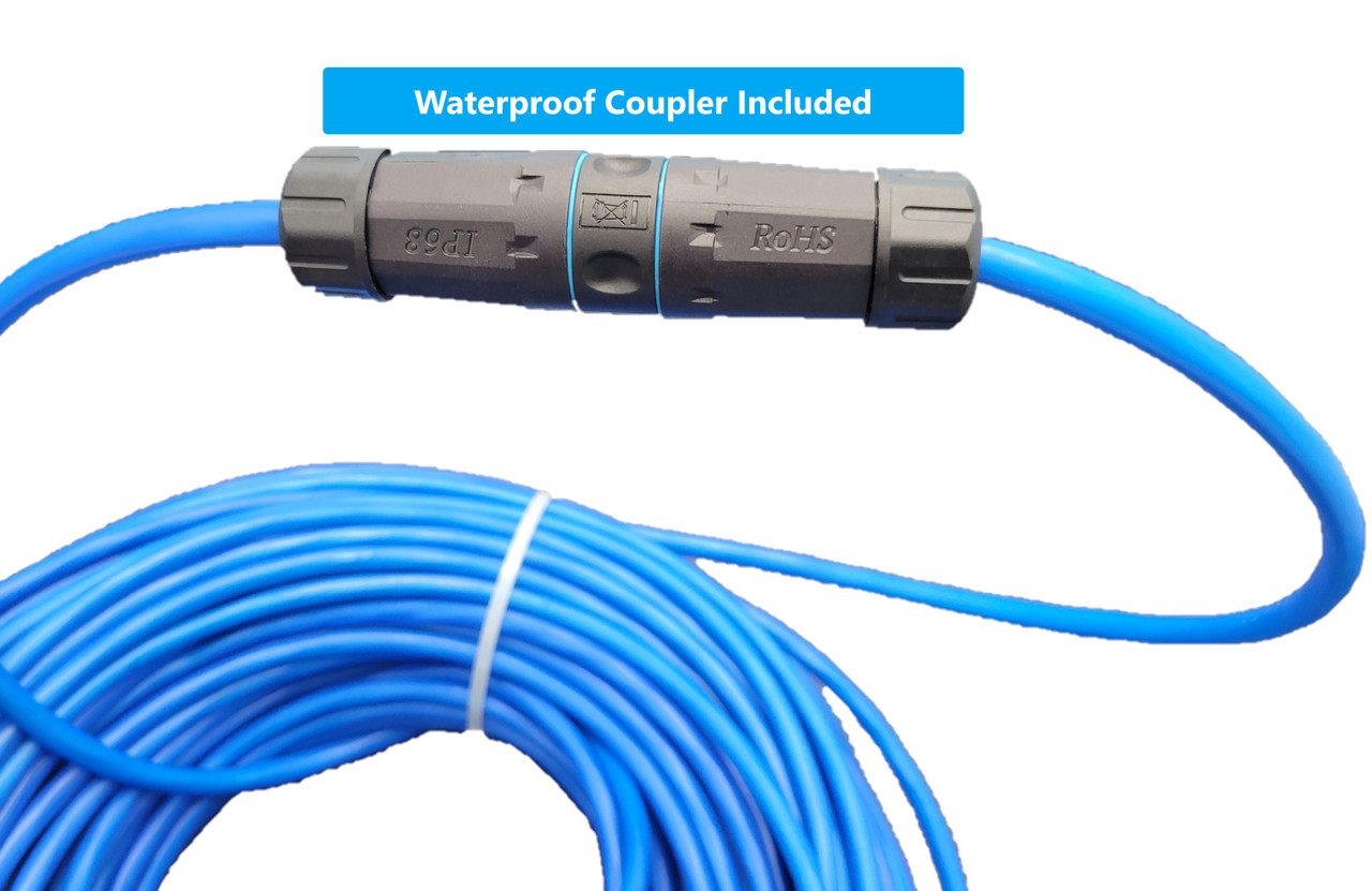 200 ft CAT6 Outdoor-Rated Shielded Ethernet Cable Kit with Waterproof Coupler - Blue