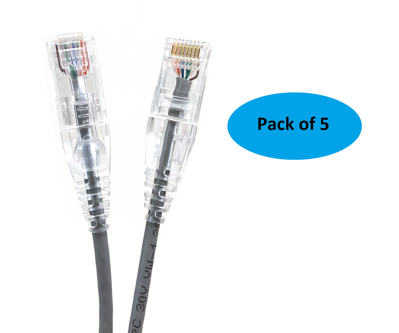 7 Feet Ultra Slim (28AWG) CAT6 UTP RJ45 Patch Cables 5-Pack Color-Gray