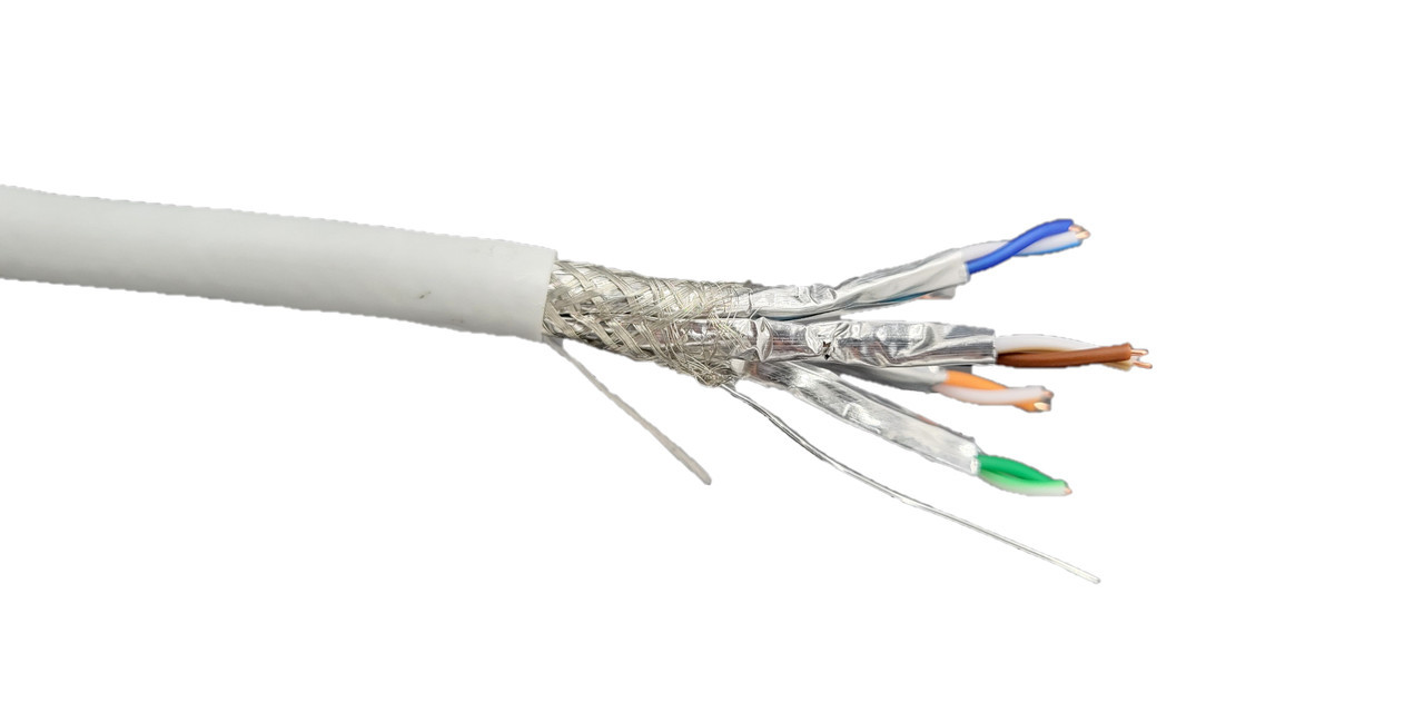 250 Feet Cat7 23AWG Solid & Shielded Bulk Ethernet Cable CMR Riser-rated/White Micro Connectors,