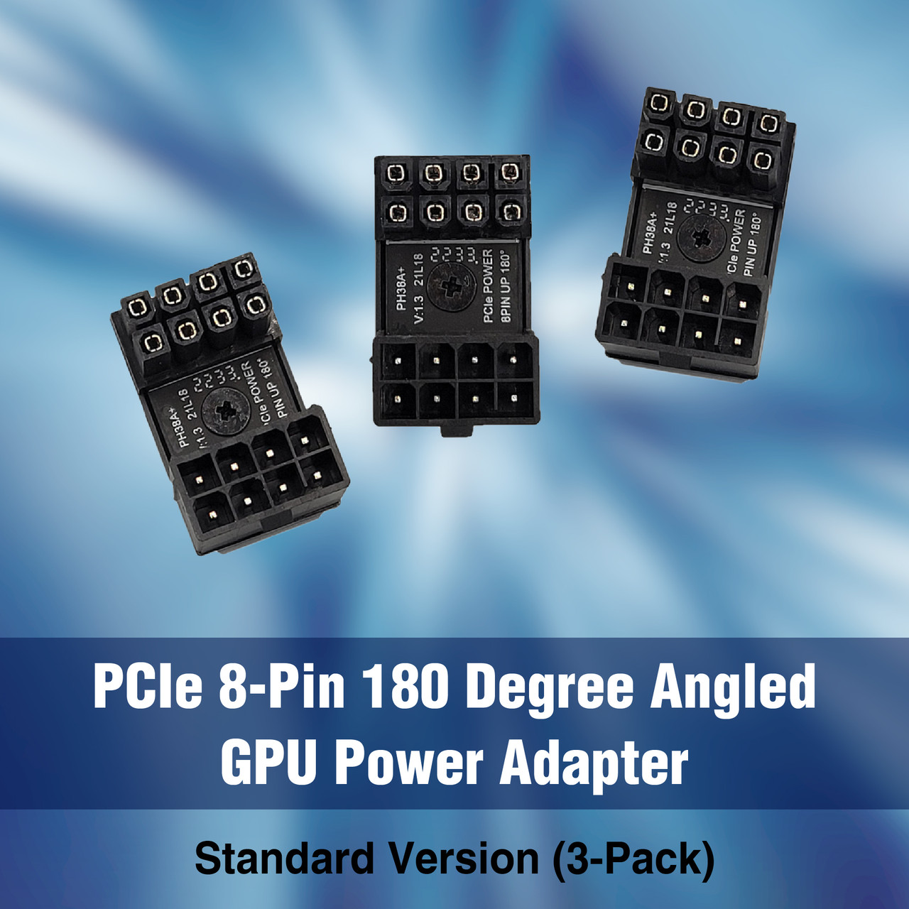 PCIe 8-Pin 180 Degree Angled GPU Power Adapter, Standard Version (3-Pack)