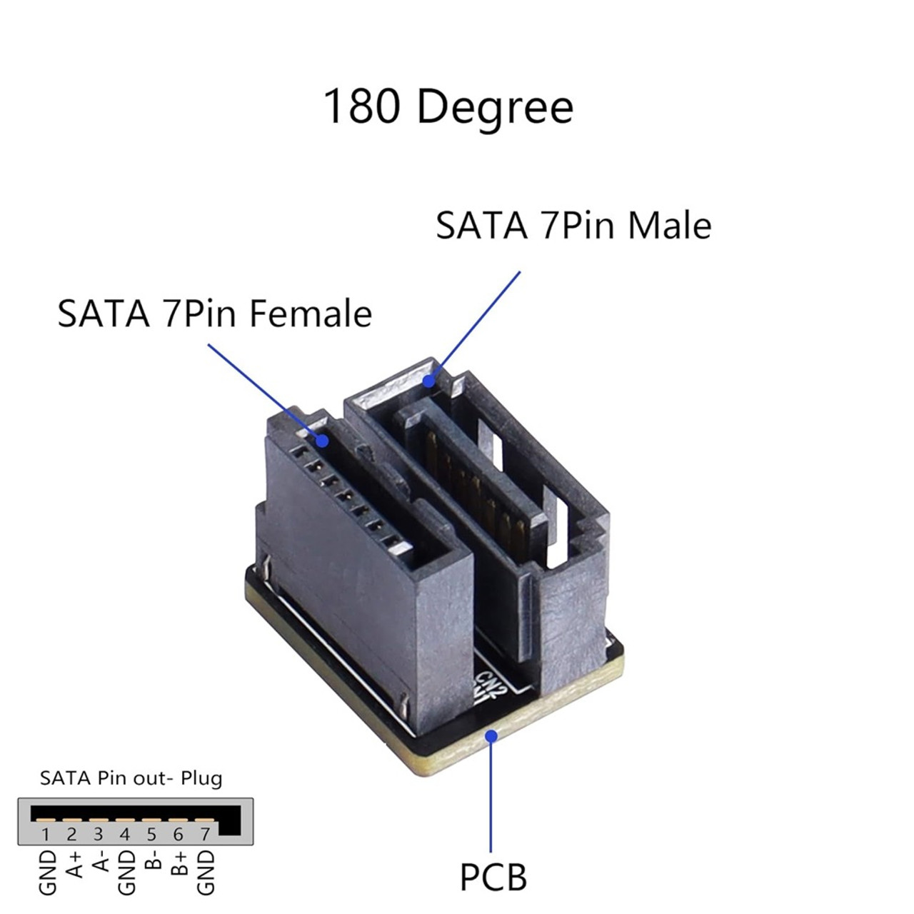 180 Degree SATA 7-Pin Male to Female Connector
