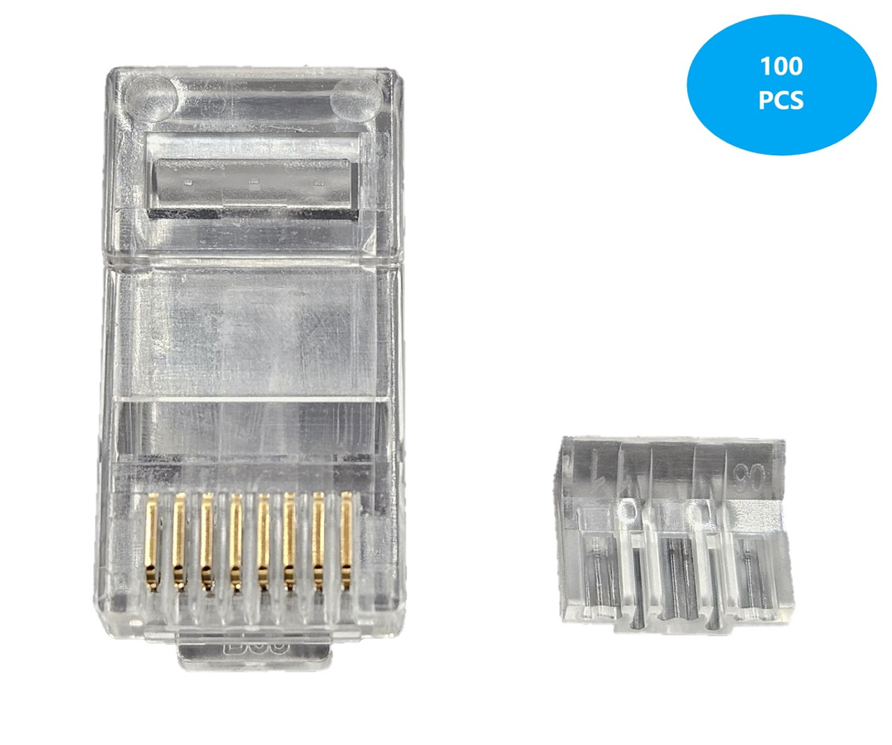 Cat6/6A RJ45 Connectors & Boots For Slim Stranded (28/32 AWG) Cable With Load Bar 100/100-Pack
