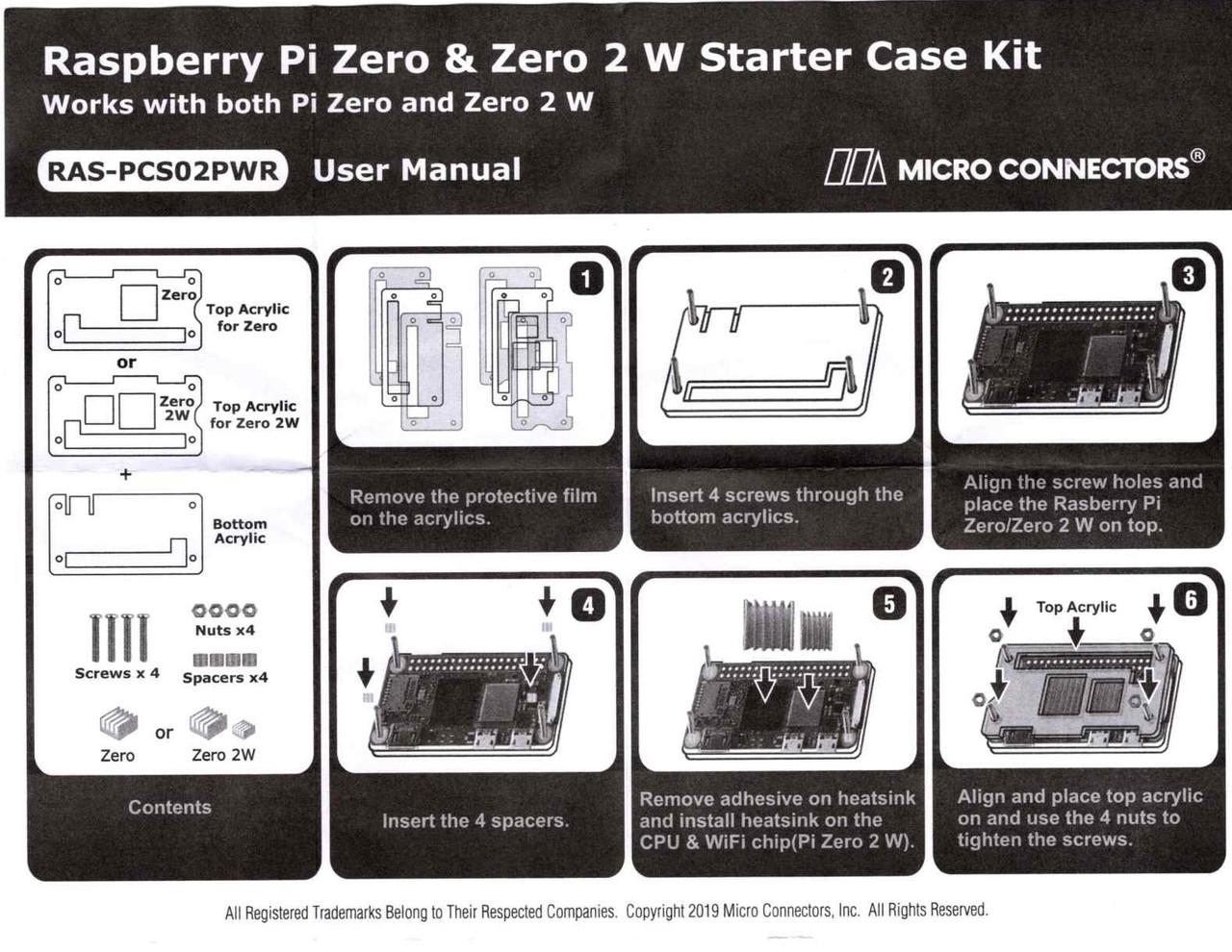 Raspberry Pi Zero/2W Starter Acrylic Case Kit with Power Adapter