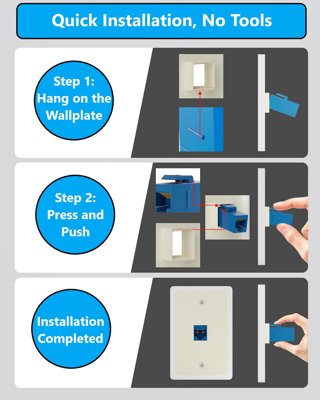 Cat6A RJ45 Keystone Inline Coupler – Female to Female 10-Pack