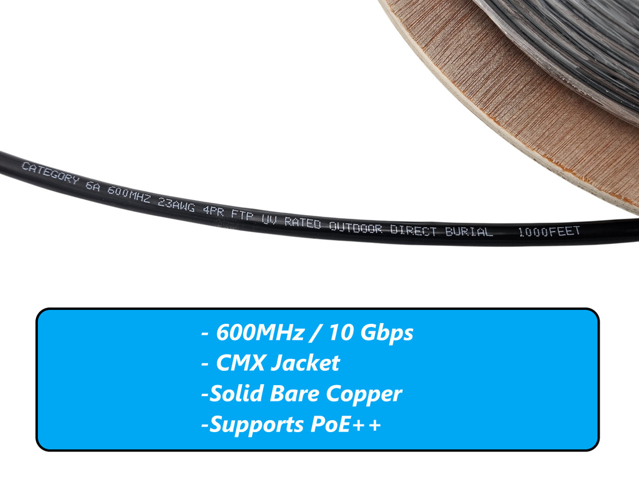 1000 Feet Cat6A Direct Burial Bulk Ethernet Cable with 20 Shielded RJ45 Connectors