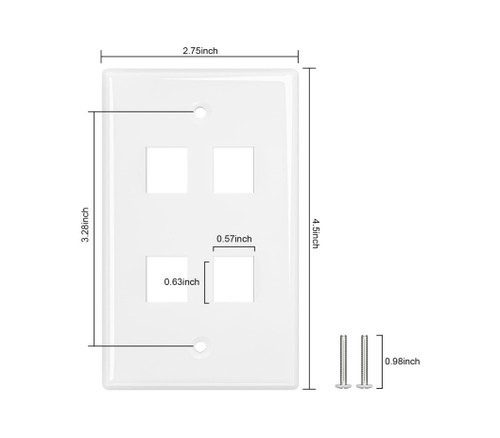 Keystone Wall Plate Single Gang (4-Port) for RJ45, HDMI & Coax Keystone Inserts (White)
