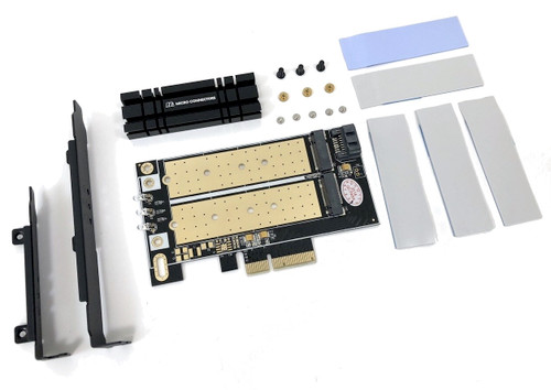 M.2 NVMe + M.2 SATA 80mm SSD PCIe x4 Adapter with Heat Sink