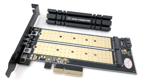 M.2 NVMe + M.2 SATA 110mm SSD PCIe x4 Adapter with Heat Sink