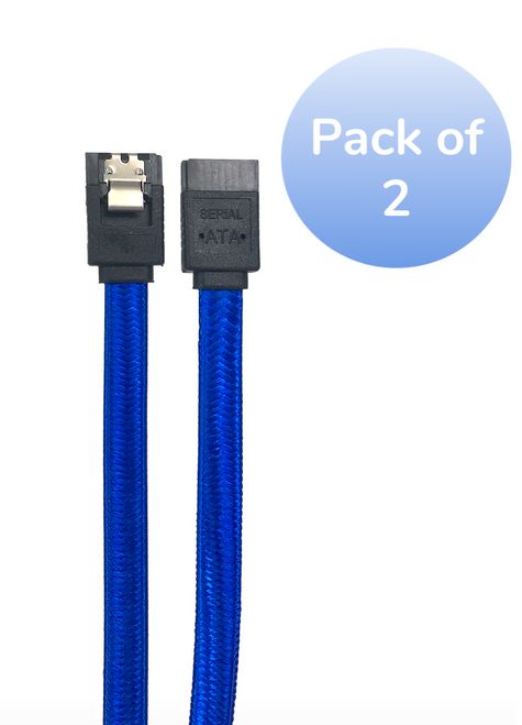 40in SATA III Straight Sleeve Cable with Locking Latch (Blue, 2 pack)