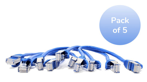 1 Foot CAT 7 SFTP Double Shielded RJ45 Snagless Ethernet 26AWG Cable, Blue- 5 Pack