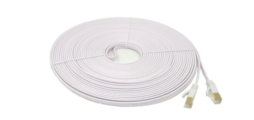25ft Cat7 Shielded RJ45 Flat Patch Cable with 32AWG Cable Clips (White)