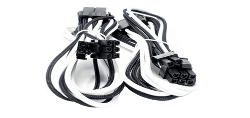 Premium Sleeved 8 (6+2) Pin PCI-e GPU Power Extension Cable – 45cm (1.5ft) – White/Black / 2 Pack 