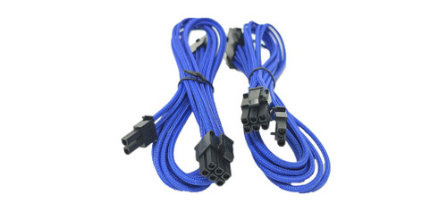 Premium Sleeved 8 (6+2) Pin PCI-e GPU Power Extension Cable – 45cm (1.5ft) / Blue / 2 Pack