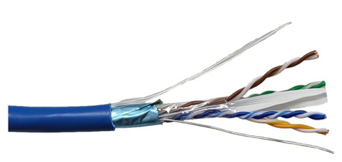 500 FT CAT 6A Solid & Shielded (F/UTP) CMR Riser Bulk Ethernet Cable (Blue) With 20 pcs of Shielded Modular Connectors 