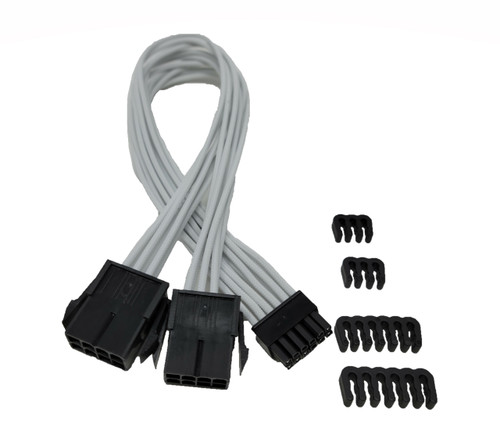 Premium Sleeved Cable for RTX 30 Series 12-Pin to Dual 8-Pin PCIe GPU Power Extension Cable (300mm) - White