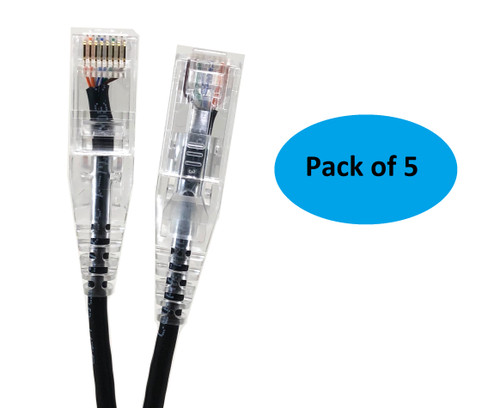 3 ft. CAT 6A 10 Gbps UTP 28 AWG Ultra Slim Ethernet Cable, Black (5-Pack)