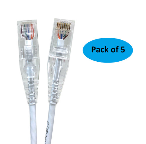3 ft. CAT 6A 10 Gbps UTP 28 AWG Ultra Slim Ethernet Cable, White (5-Pack)