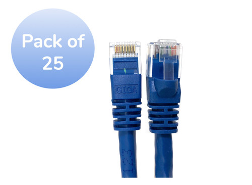 1 Foot CAT 6 Molded UTP Snagless RJ45 Networking Patch Cable - Blue 25-Pack