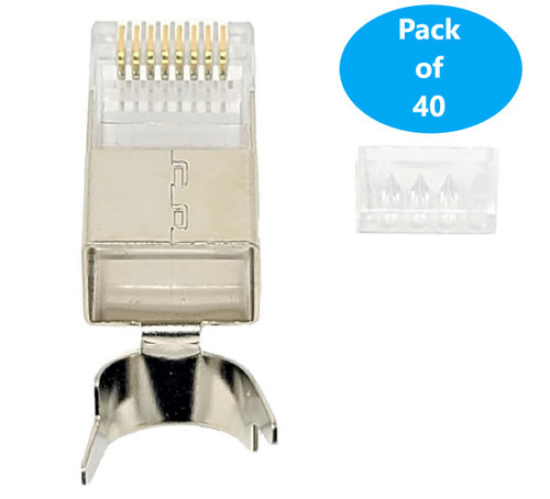 Metal Shielded (FTP) RJ45 Connectors rated for stranded & solid CAT 7/6A/6 cable (40-Pack)