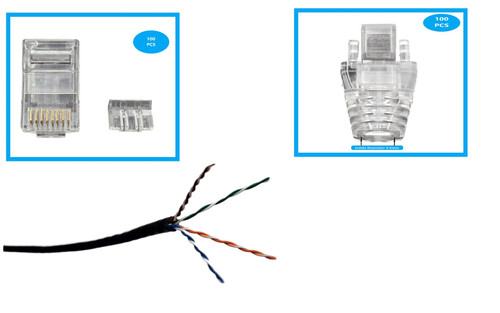 1000 Feet CAT 6A Slim UTP Ethernet (28AWG) Bulk Cable Kit-Black with 100-Boots/100-Connectors 