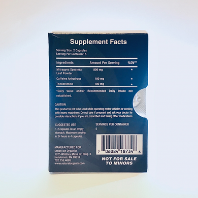 Urban Ice Organics Morning Focus Kratom and Caffeine Capsules