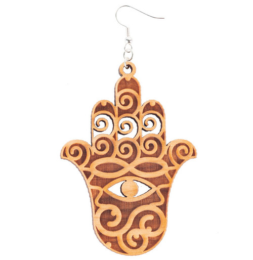 Wood Spirit Hamsa Earrings