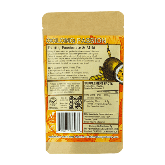 Brothers Apothecary | Oolong Passion Hemp Tea | 60mg/Serving*