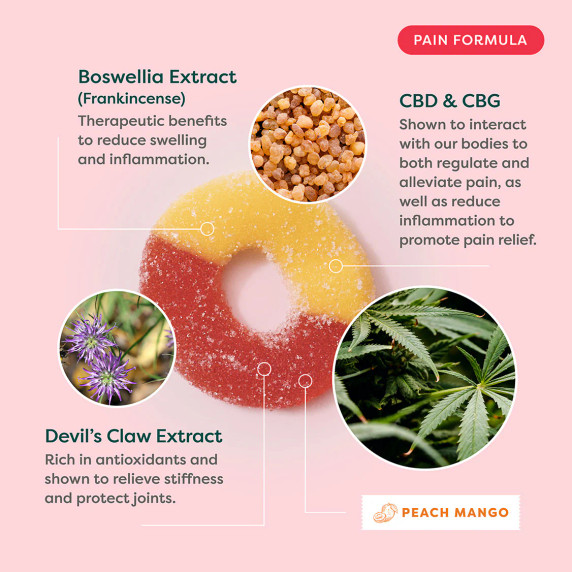 R&R Medicinals Pain CBD and CBG 35mg  Gummies in 2 Sizest