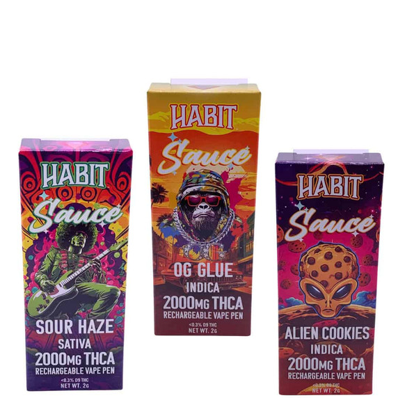 Habit Indica THCa Sauce 2g Rechargeable Vape Pens in Various Strains