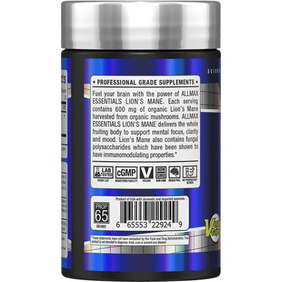 ALLMAX Lions Mane 60ct Veggie Capsules