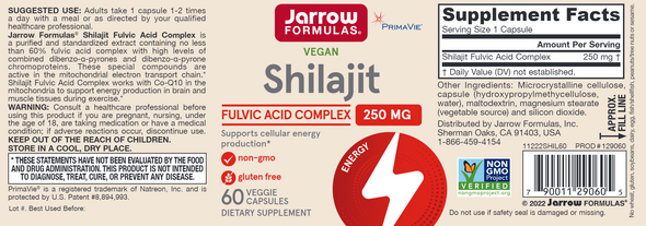 Jarrow Formulas Shilajit 250mg 60 Veggie Capsules