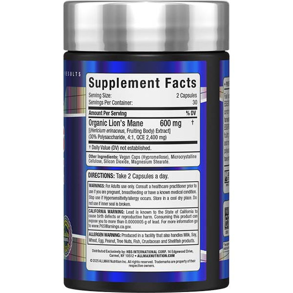 ALLMAX Lions Mane 60ct Capsules