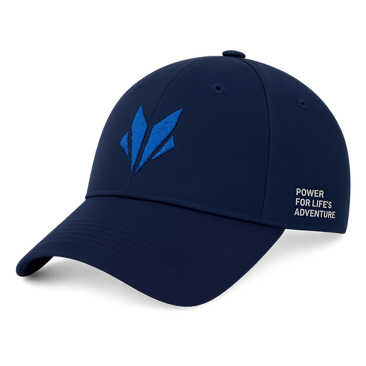 Navy Awarewolf Gear Horizon Cap with soft sky blue embroidered wolf icon on front.
