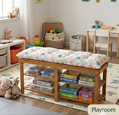 The Bamboo Perch bamboo entryway storage stool and shoe rack