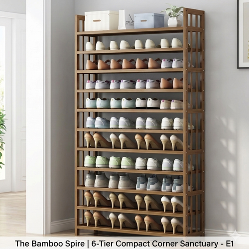The Bamboo Spire 6-tier compact bamboo corner shoe storage tower