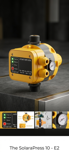 The SolaraPress 10 E2 automatic water pump controller with IP65 protection