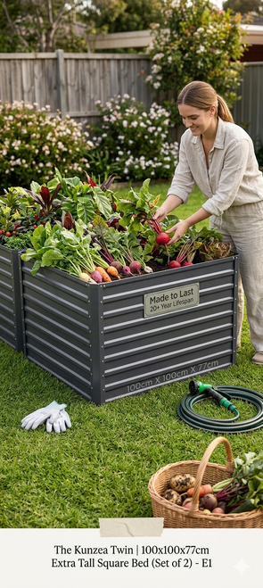 The Kunzea Twin set of 2 extra tall square galvanised steel garden beds
