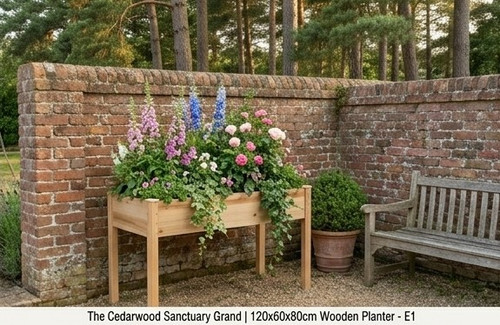 The Cedarwood Sanctuary Grand 120x60x80cm elevated wooden planter bed with natural Chinese Fir finish