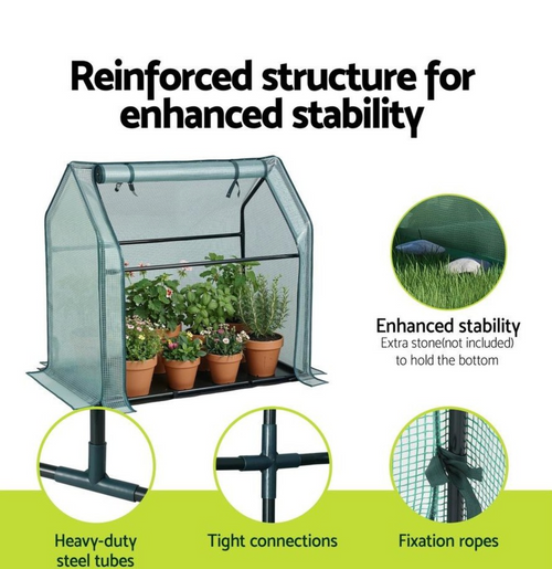 The Seedling Sentry compact low-profile hothouse with PE cover and powder-coated steel frame