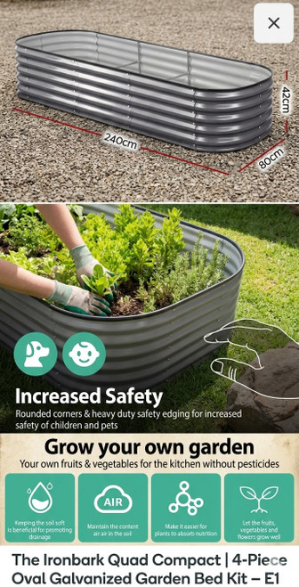 The Ironbark Quad Compact 4-piece oval galvanized steel garden bed kit
