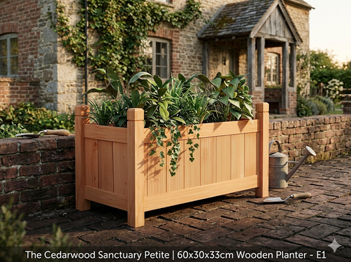 The Cedarwood Sanctuary Petite 60x30x33cm wooden raised garden planter with four legs
