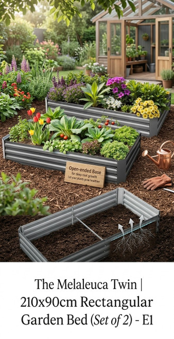 The Melaleuca Twin set of 2 rectangular galvanised steel raised garden beds