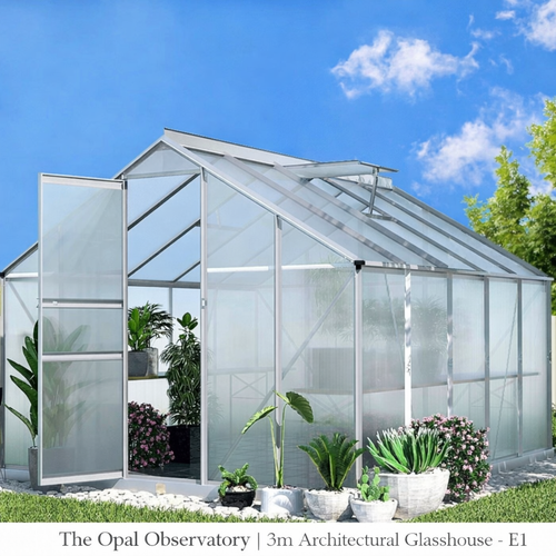 The Opal Observatory 3m architectural glasshouse with aluminum frame and polycarbonate panels