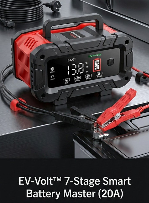 EV-Volt 7-Stage Smart Battery Master 20A smart battery charger with alligator clamps