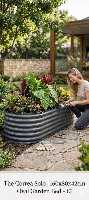 The Correa Solo 160x80x42cm oval galvanised steel raised garden bed