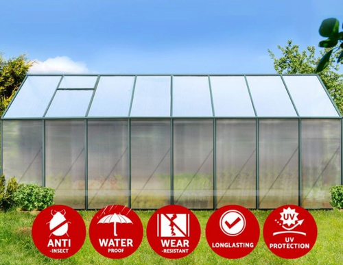 The Moonstone Module 1.9m urban executive greenhouse with aluminum frame and polycarbonate panels