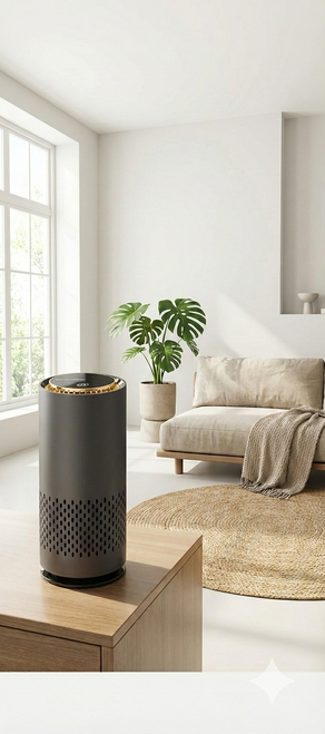 PureFlow Ionic E1 compact deep black negative ion air purifier with fragrance tablet system
