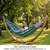 The Larchwood Estate E1 double timber hammock with sky blue bed and curved larch wood stand