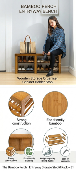 The Bamboo Perch | Entryway Storage Stool & Rack - E1
